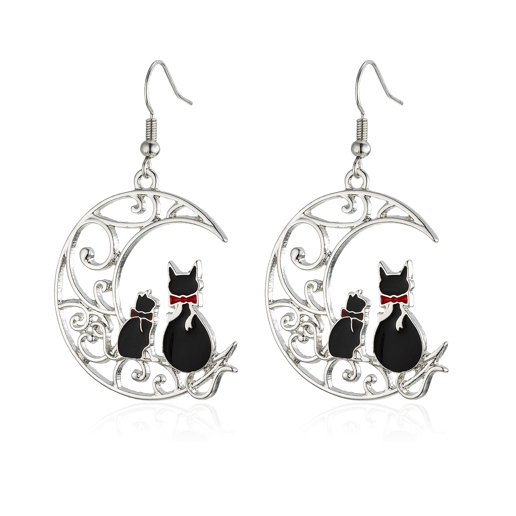 Halloween Cat Moon Earrings Black Cat Lovers Gift for Women, One Size (MPJ 7)