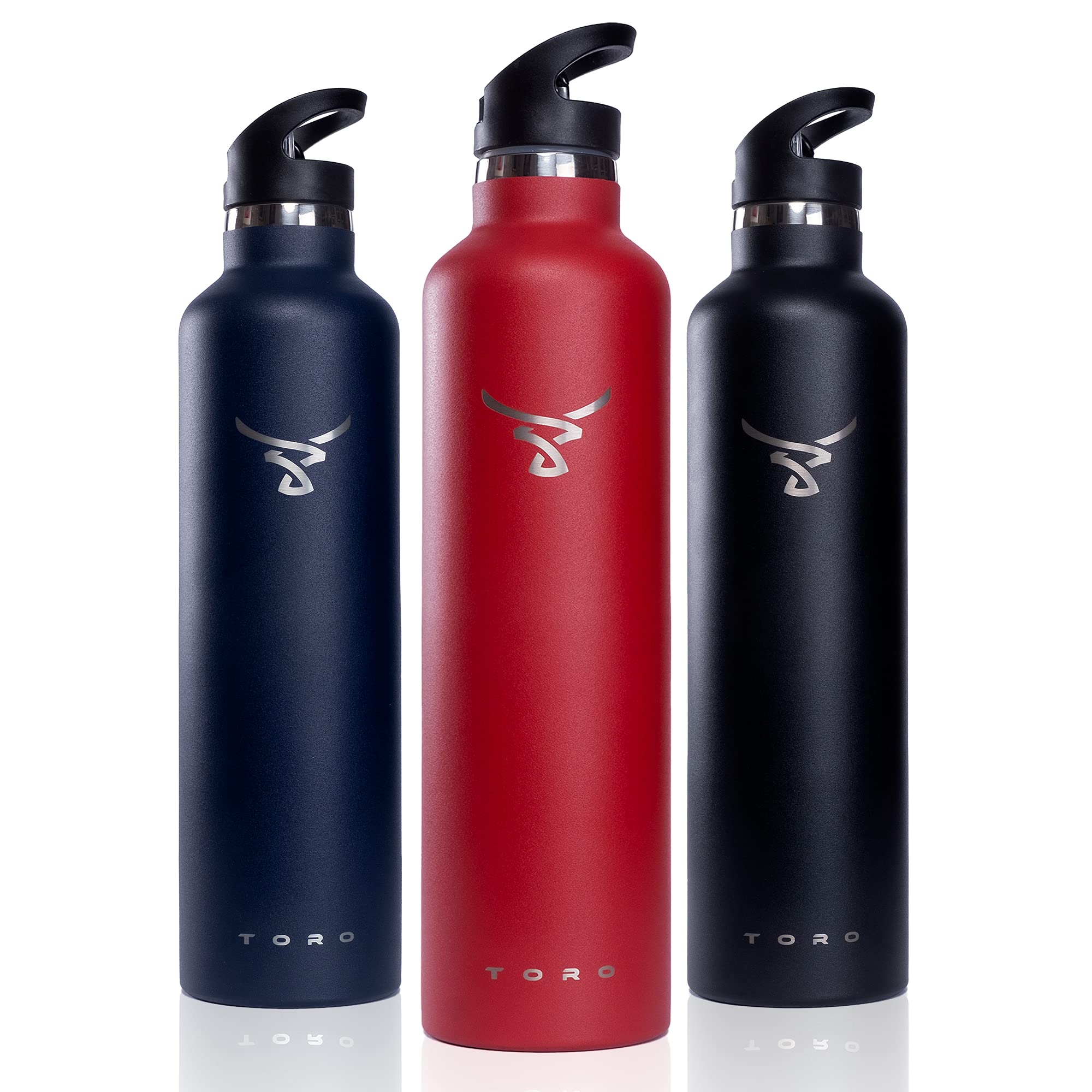 Toro Insulated Steel Water Bottle Vacuum Metal Flask Cold 24 Hours & Hot 12 Hours | Stainless Steel Lid & Sports Cap with Straw | Leak Proof No Condensation | 600ml / 750ml / 1000ml / 1L, Lava Red