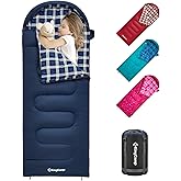 KingCamp 45°F Kids Sleeping Bag, Lightweight Waterproof & Compact Flannel Sleeping Bags Cold Weather & Warm Youth Essentials Gear Accessories for Camping, Fits 10-12 Children up to 4'7"-5'5" Tall