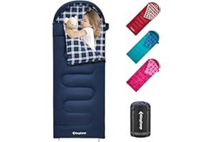 KingCamp 45°F Kids Sleeping Bag, Lightweight Waterproof & Compact Flannel Sleeping Bags Cold Weather & Warm Youth Essentials Gear Accessories for Camping, Fits 10-12 Children up to 5'5" Tall