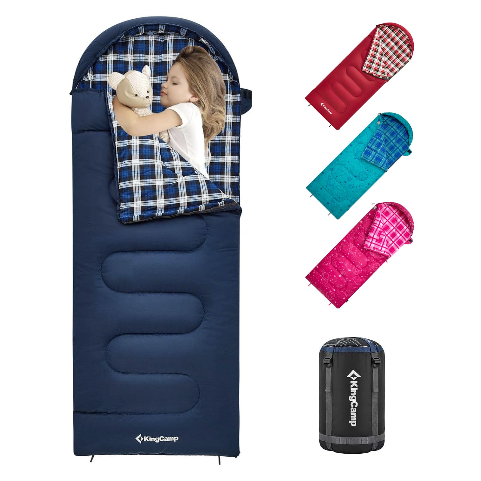 Photo 1 of KingCamp 45°F Kids Sleeping Bag, Lightweight Waterproof & Compact Flannel Sleeping Bags Cold Weather & Warm Youth Essentials Gear Accessories for Camping, Fits 10-12 Children up to 5'5" Tall