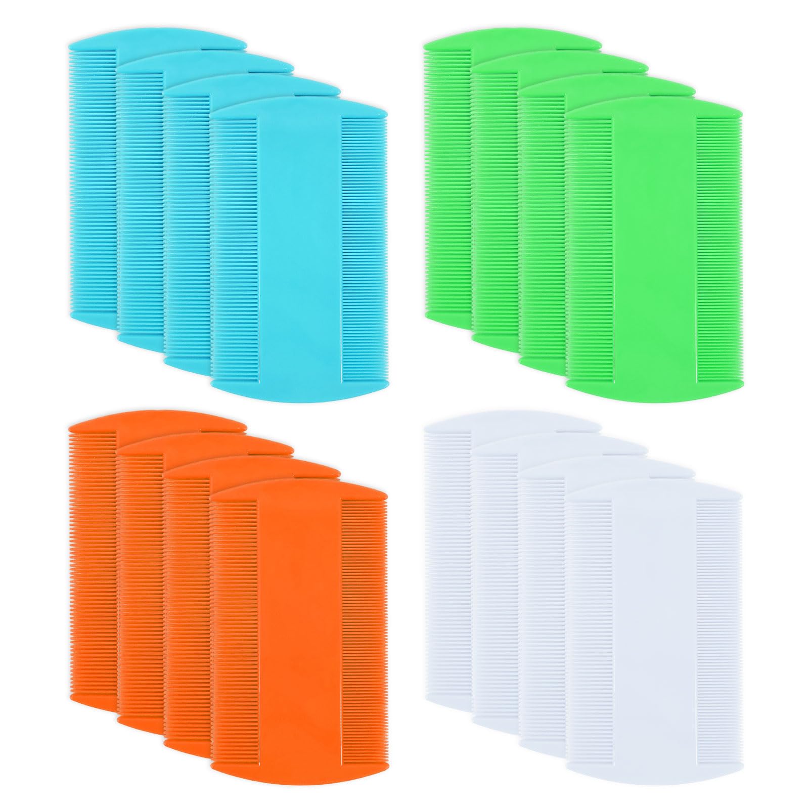 EUPSIIU 16 Pack Nit Comb - Double Sided Lice Detection Comb for Kids, Adults & Pets (White, Blue, Green, Orange)