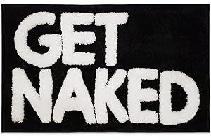 New Mungo Get Naked Bath Mat - Black Cute Bathroom Rugs with White Letters for Apartment Decor - Funny Black - Get Naked Rug for Bathroom - 31" x 20"