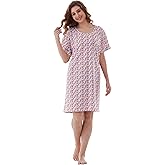 Keytime Nightgowns for Women, Women's Sleepwear Lightweight Cotton Nightdress, Crew Neck Sleepshirt Short Sleeve Loose Fit