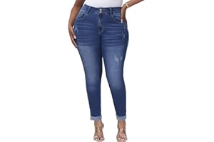 Gboomo Womens Plus Size Skinny Jeans Stretchy High Waisted Ankle Jean