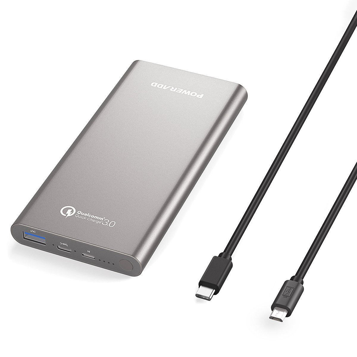 [Quick Charge 3.0] Poweradd 10 000 mAh USB Type-C Grande Capacité Chargeur Batterie Portable de Secours Externe avec sortie 4.8A pour iPhone, iPad, iPod, Samsung, et des autres téléphones(Adaptateur USB-C inclus)-Gris foncé