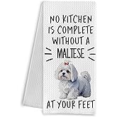 Qpenm Maltese Dog Dish Tea Towels, 16x24 Inch, 100% Cotton Waffle Weave, Absorbent & Fast Drying, Perfect for Kitchen Decor & Gifts