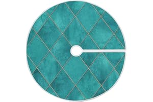 ATTX Teal Watercolor Argyle Geometric Plaid Christmas Tree Skirt 35.4 inch Ornaments Xmas Tree Skirts for Christmas Holiday Decoration New Year Party