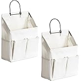 HZZTY BRNY 2pcs Wall Hanging Storage Bag, Small Door Closet Linen Fabric Pockets Organizer, Waterproof Multi Functional for Living Room Bedroom Bathroom Kitchen RV Camper with Hooks All White