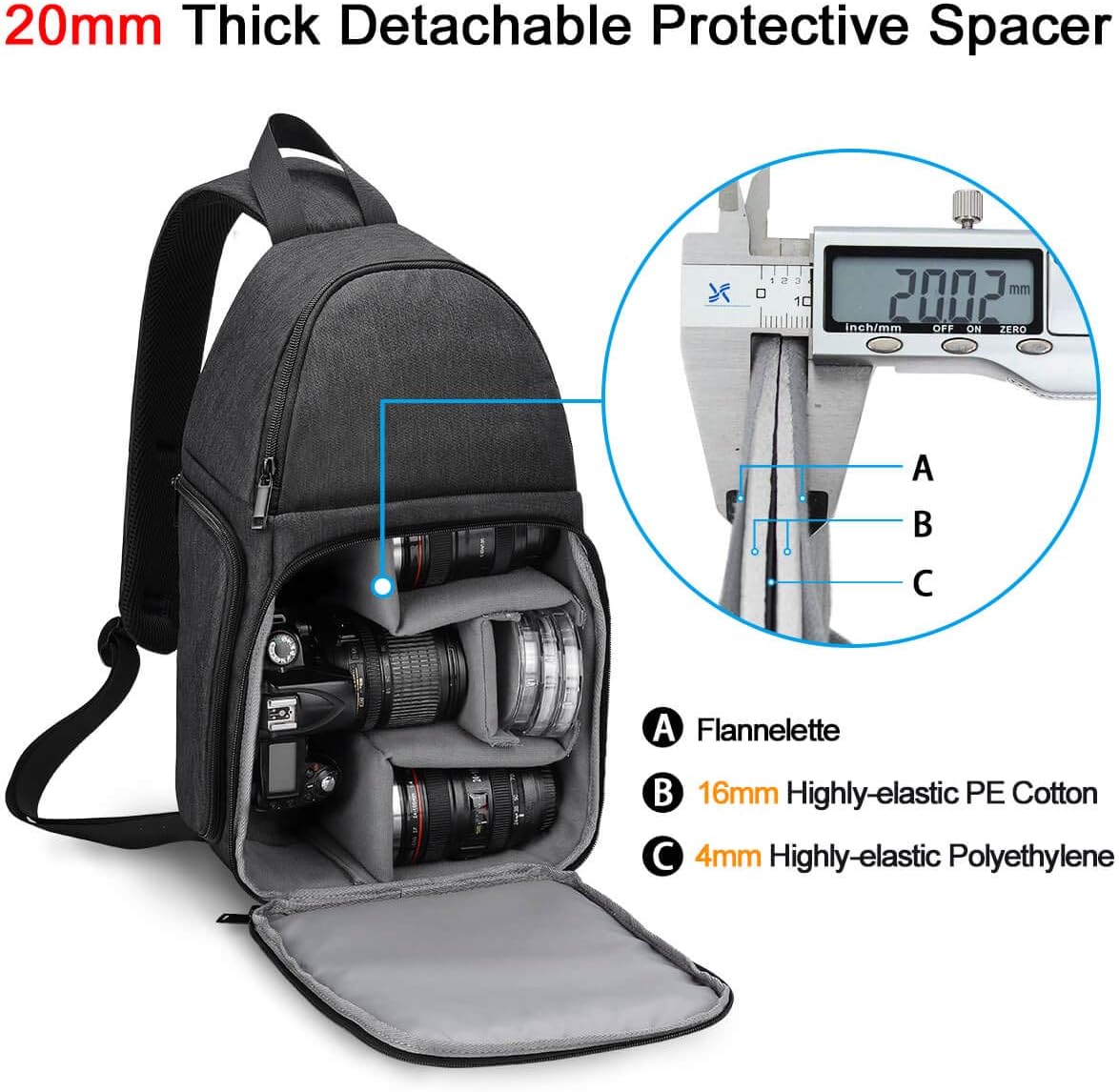 CADEN DSLR Camera Sling Bag Backpack Waterproof, Camera Case Sling Backpack with Tripod Holder, Side Access and Modular Inserts for Mirrorless Cameras Canon Nikon Sony Pentax : Electronics
