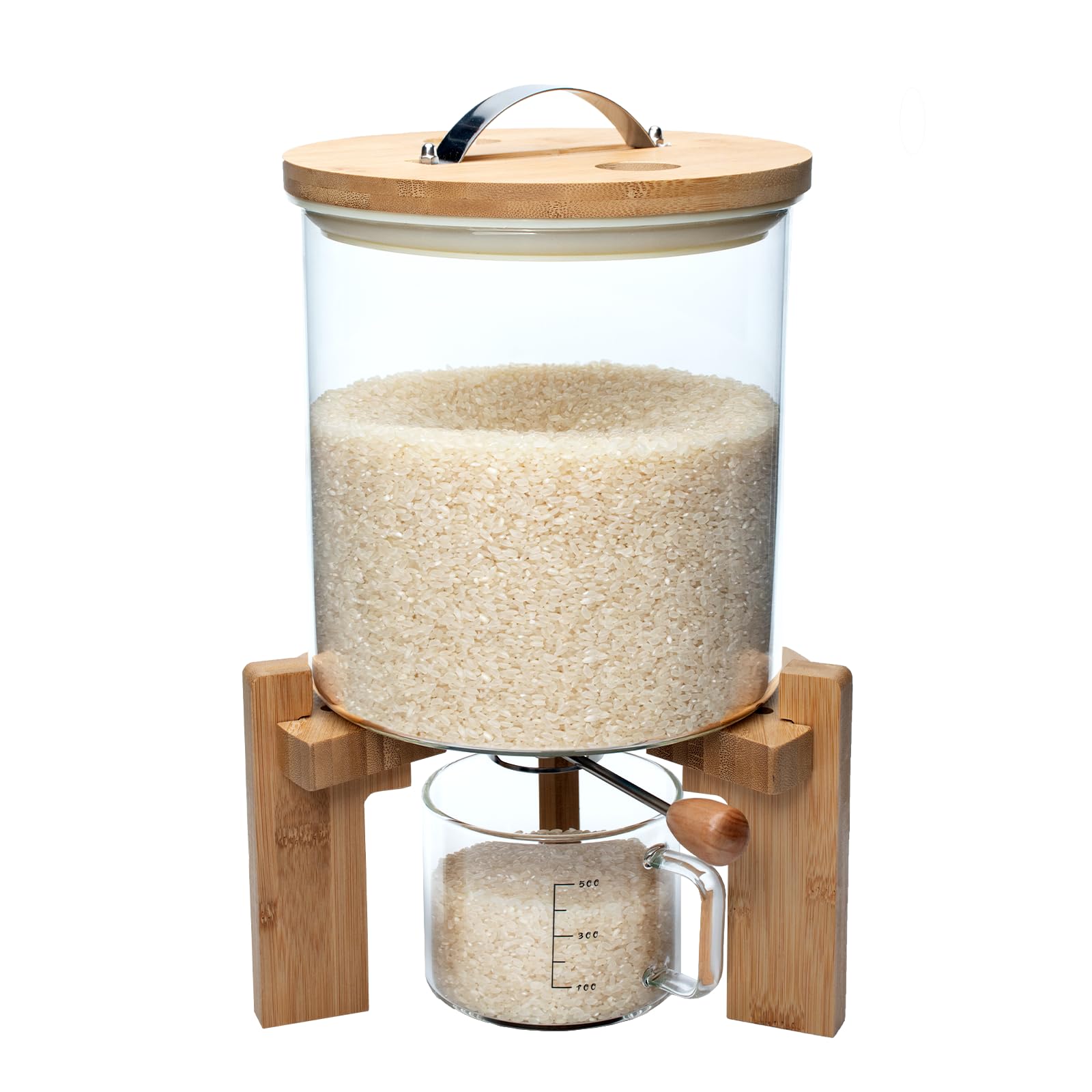 Photo 1 of *2 in Box* Aprilhp Rice Dispenser, Rice Storage Container, Flour and Cereal Container for Kitchen Organization and Pantry Store, Glass Cereal dispenser with Airtight Lid and Wooden Stand 5L