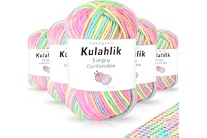 Kulahlik 250g(5x50g) Acrylic Yarn for Crochet/Knitting, Colorful Gradient Yarn Thread, 5 Rolls Skeins, Perfect for Any Knitting Crochet and Crafts Mini Project