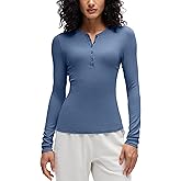 CRZ YOGA Ribbed Modal Henley Shirts for Women - Comfort Casual Knit Long Sleeve Tops Soft Stretchy Basic Fitted Layering
