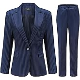 YYNUDA Women's Business 2 Piece Office Lady Pinstripe Suit Set Slim Fit Blazer and Pants