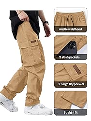 PLEPAN Men's Casual Cargo Pants Drawstring Hiking