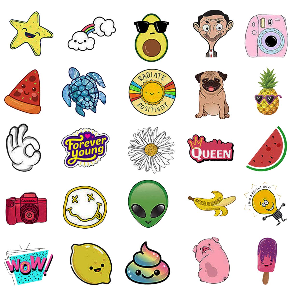 Cute Cartoon Water Bottle Stickers for Kids Teen Girl (50-Pack Vinyl Stickers) Trendy VSCO Laptop Notebook Guitar Luggage Vinyl Decal