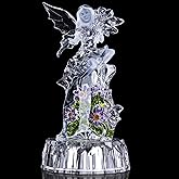 PlivBloom Acrylic Angel Figurines, Lighted Christmas Angel, Praying Woman Sculpture, Crystal Glass LED Finish Figurine Lamp, 