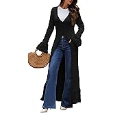 KWSTAIN Maxi Long Cardigan Sweater for Women Button Down Bell Sleeve Ruffle Thick Warm Chunky Cable Knit Fall Winter Coat