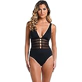 La Blanca Womens Island Goddess Mesh Over The Shoulder One Piece Swimsuit
