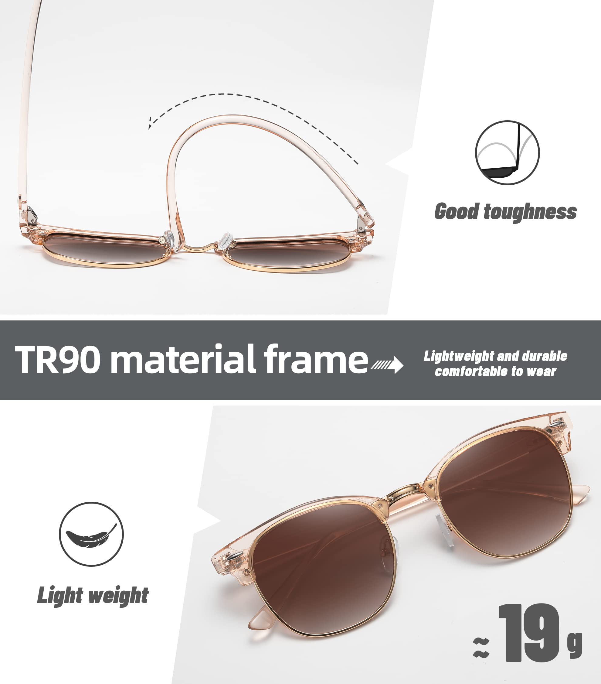 MEETSUN Retro Semi Rimless Polarized Sunglasses for Men Women Classic Trendy Driving Sun Glasses UV Protection