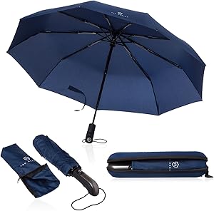 VON HEESEN Regenschirm sturmfest bis 140 km/h - inkl. Schirm-Tasche & Reise-Etui - Taschenschirm mit Auf-Zu-Automatik, klein, leicht & kompakt, Teflon-Beschichtung, windsicher, stabil