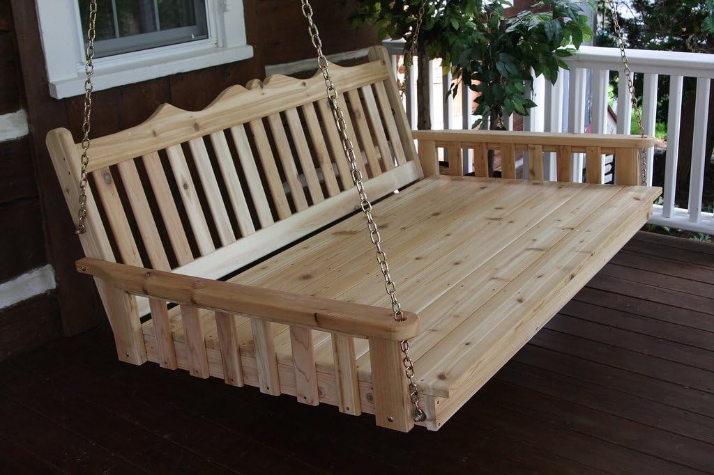 Cedar Outdoor 5' Royal English Garden Swing Bed - Oversized Porch Swing - Stained- Amish Made USA -Redwood