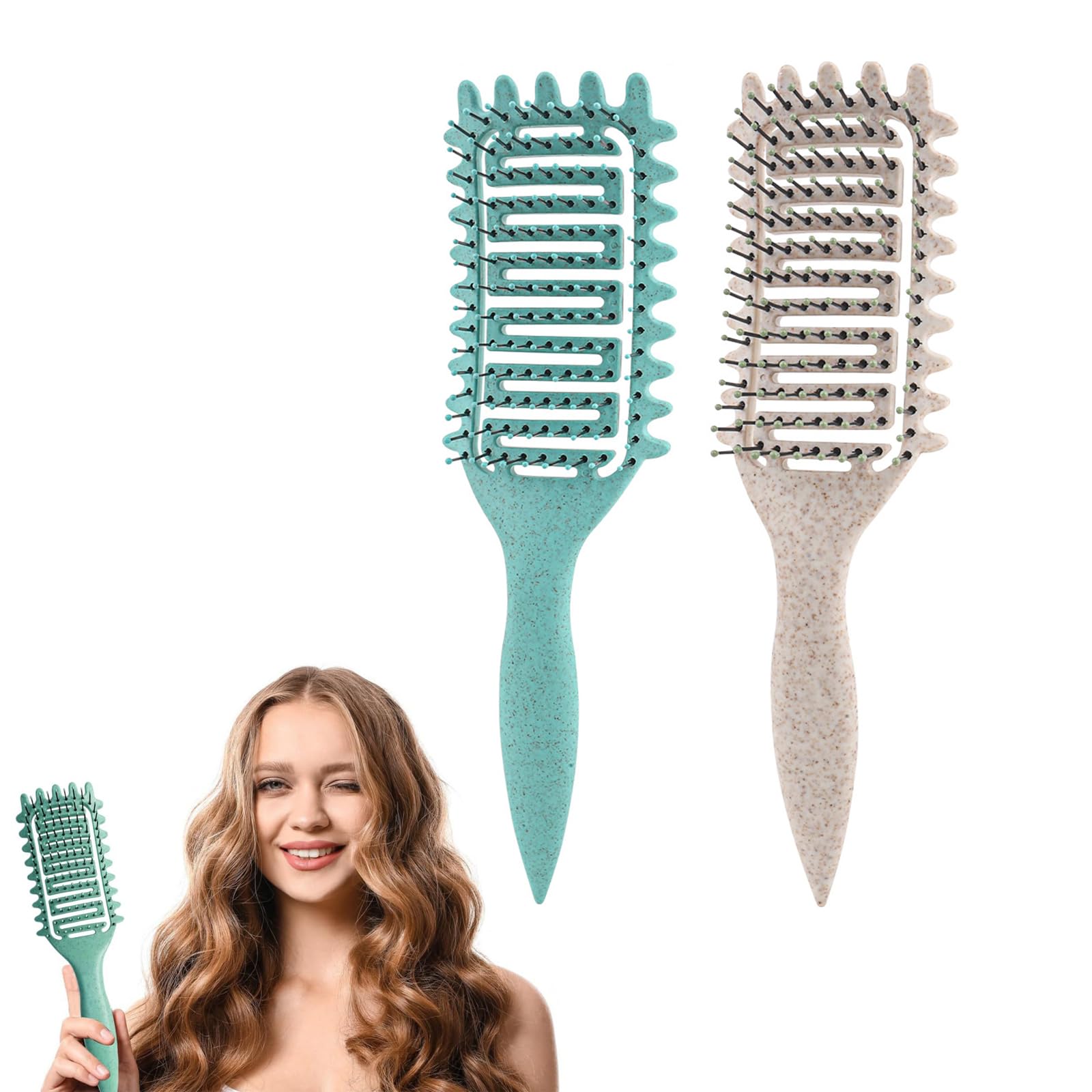 Curl Defining Brush, 2pcs Curly Hair Brush, For Detangling, Combing, Shaping And Defining Curls For Women And Men, Hair Brush For Curly Hair Less Pulling(Green And Beige)