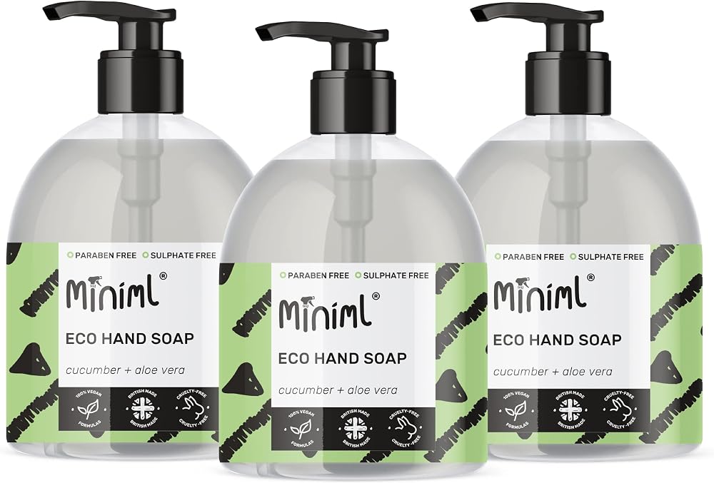 Miniml Hand Soap Wash Liquid 3x500ml Cucumber Aloe Vera Eco Friendly Vegan Skin