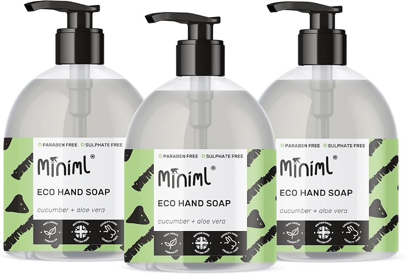 Miniml Hand Soap Wash Liquid 3x500ml Cucumber Aloe Vera Eco Friendly Vegan Skin