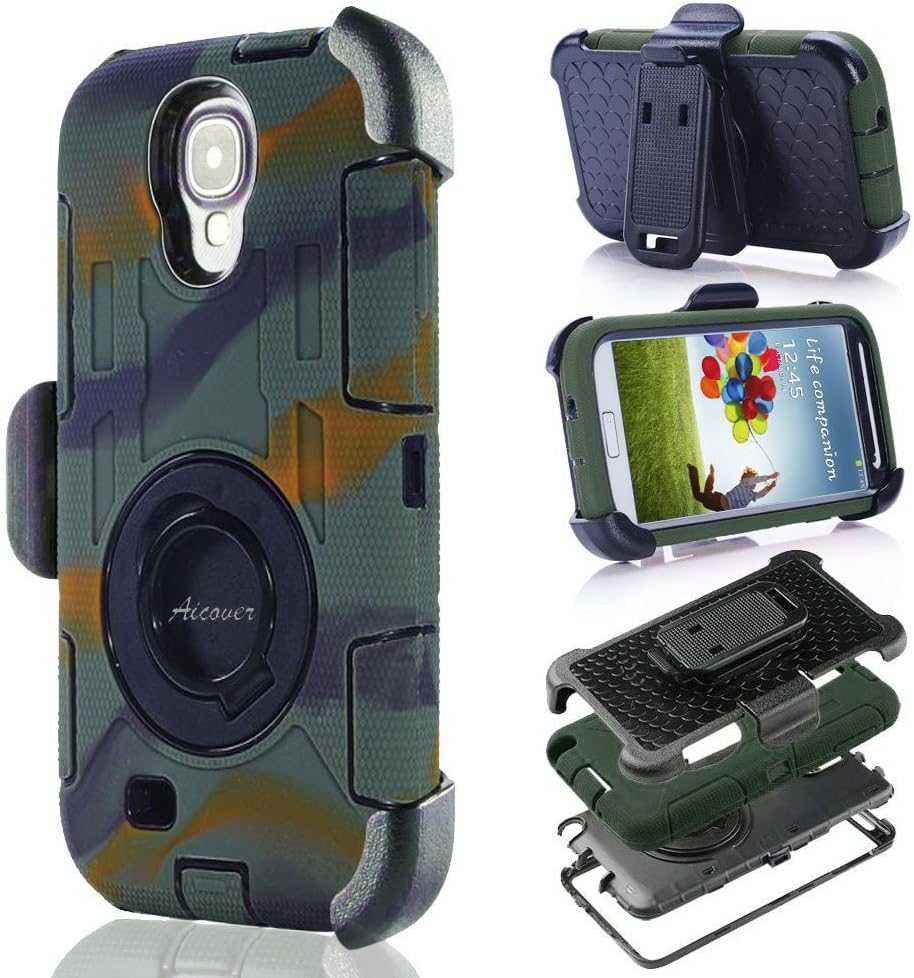 S4 Case, Galaxy S4 Case, Aitech TPU Rubber & Silicone Ultra Shock&drop-proof Amy-grade Protective Hard Defender Case with Stand & Clip for Samsung Galaxy S4 I9500 (Camo+Black)
