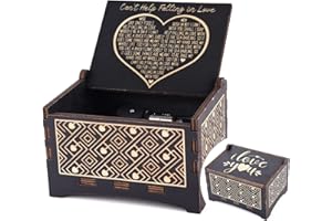 byykit Can’ t Help Falling in Love Music Box, Antique Vintage Music Boxes for Boyfriend Girlfriend Wind-up Wood Music Box Gift for Wife/Husband/Her/Him Anniversary Birthday (Black)