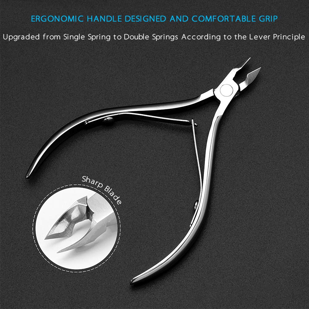 【UPGRADED VERSION】5PCS Cuticle Trimmer Set contains Cuticle Pusher Nail clipper, Professional Grade Stainless Steel Cuticle Nippers, Premium Sharp Blade Cuticle Cutter Pedicure Tool, Comfortable Grip: Beauty