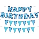 Monsters Cartoon Themed Birthday Party Decoration, Blue & Purple Spot Pre-Strung Happy Birthday Banner Hanging Wall Decor for Event Party Supplies Kids Boys Girls