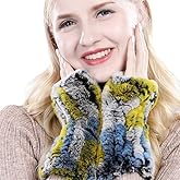 Valpeak Womens Rabbit Fur Winter Mittens Knitted Fingerless Gloves