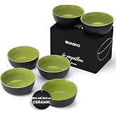 MIAMIO - 6 x 17 oz Stoneware Bowl Set Outside Black Inside Colourful - Le Papillon Collection (Green)