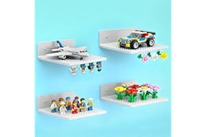 4 Pack Shelves Floating for Lego Building Bricks, Dual‑Sided 16x16 Studs for Lego Brick, Floating Shelves for Wall, Storage, 