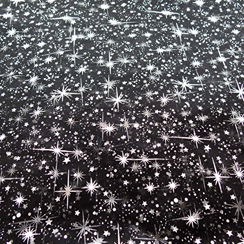 Star Bursts Sheer Organza 58 Inch Wide Fabric by the Yard (F.E. (Black)