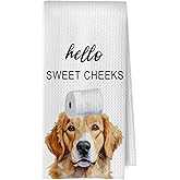 BlissfulAbon Golden Retriever Bathroom Towels - Funny Golden Retriever Decorative Waffle Weave Hand Towels for Toilet Bathroom, 16×24 Inches