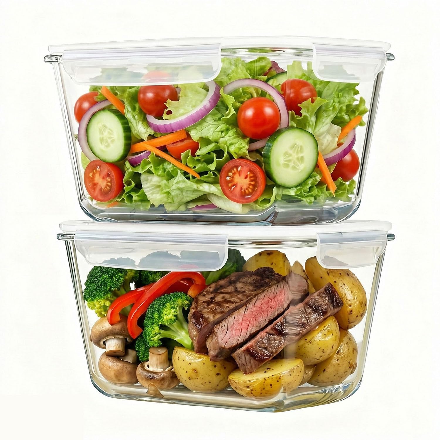 Photo 1 of 2 Pack Large Glass Food Storage Containers with Lids 85oz/10.5cup Big Airtight Storage Containers for Rotisserie Chicken Meal Prep Leftovers, BPA Free & Leak Proof, Microwave, Oven Safe (transparent)