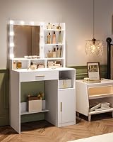 Hzuaneri Dressing Table with Mirror 10 Bulb Lights White view 8
