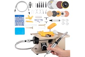 DZQ 69Pcs Accs Mini Table Saw Jewelry Making Polisher w/Flex Shaft Multifunctional Bench Grinder Sander Buffing Machine Woodworking Tool 10,000Rpm 750W