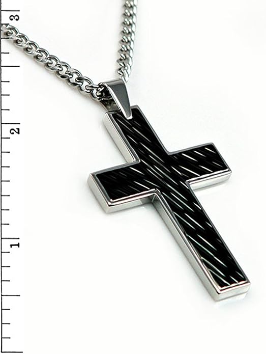 Black Stainless Steel Cross Pendant w/ Onyx Inlay