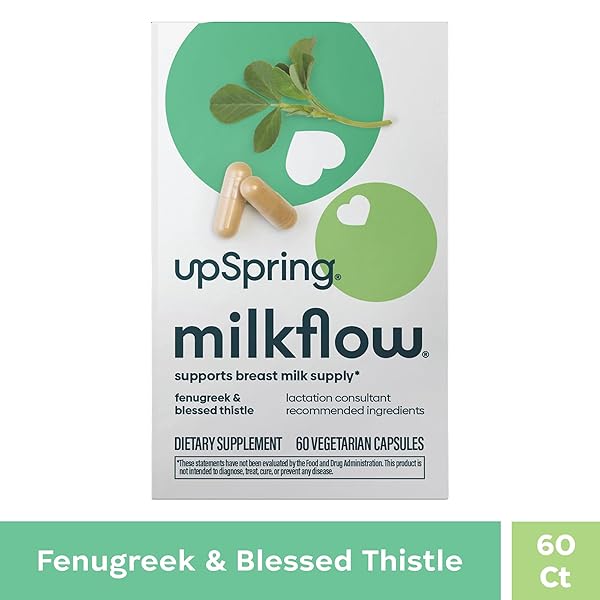 UPSPRING MILKFLOW LACTATION SUPPLEMENT FOR MILK SUPPLY INCREASE, BREASTFEEDING SUPPLEMENTS WITH FENUGREEK & BLESSED THISTLE, NON-GMO, LACTATION SUPPORT 60 VEGAN CAPSULES
