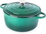 Nuovva Enamelled Cast Iron Dutch Oven Pot 5 Quart Green with Lid