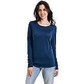 Women's 100% Merino Wool Base Layer Shirt Long Sleeve Thermal Underwear Crewneck Casual Tee Tops for Hiking Travel Skiing
