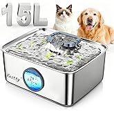 Kastty 15L/4 Gal Dog Water Fountain, Stainless Steel Large Pet Water Fountain with Water Level LED Light, Quiet Automatic Dog Water Bowl Dispenser for Dogs Inside Easy Cleaning FS79
