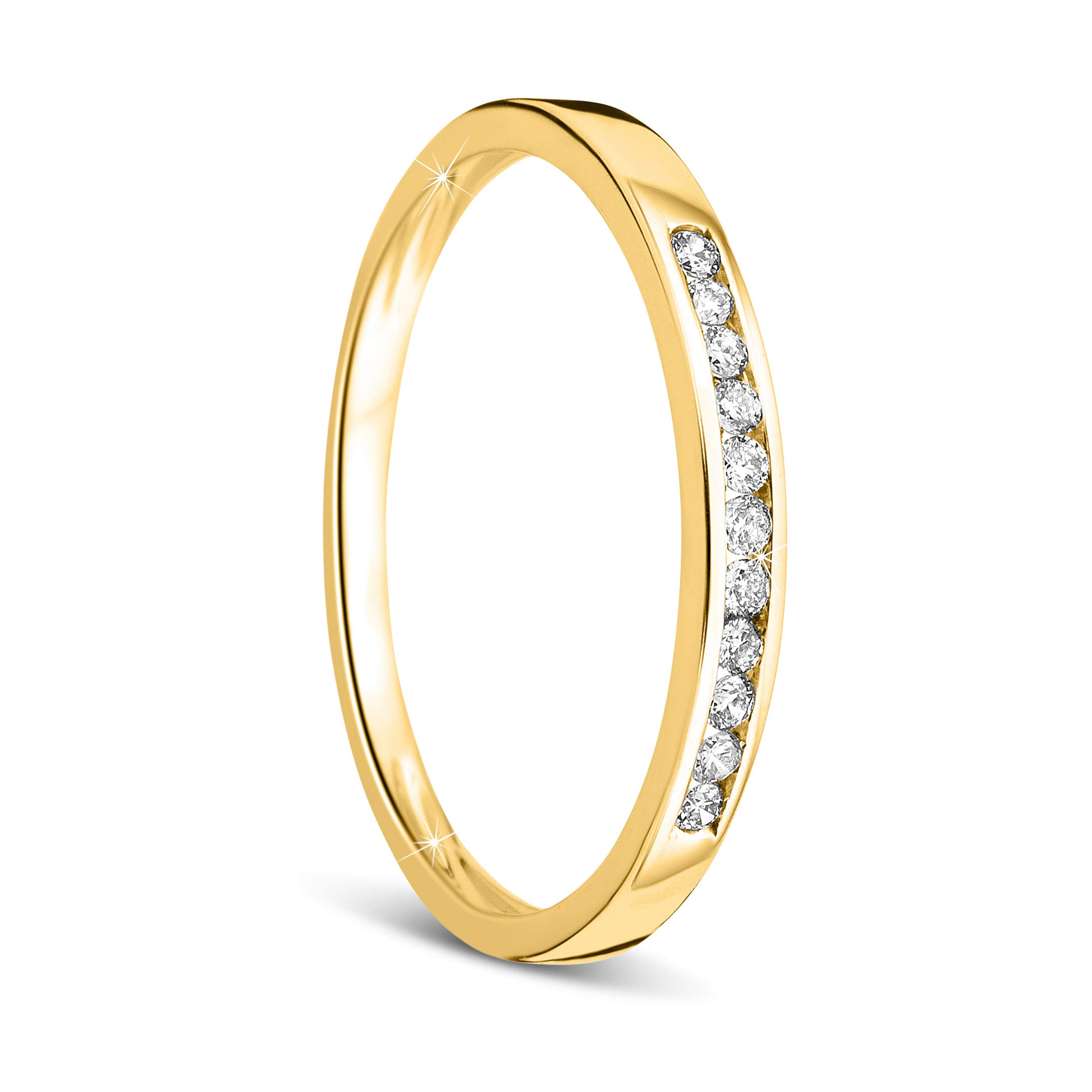 OROVI Yellow Gold Ring for Women with Diamonds in 9 Carat Gold, Hypoallergenic Ring - Handmade eternity rings with jewellery box
