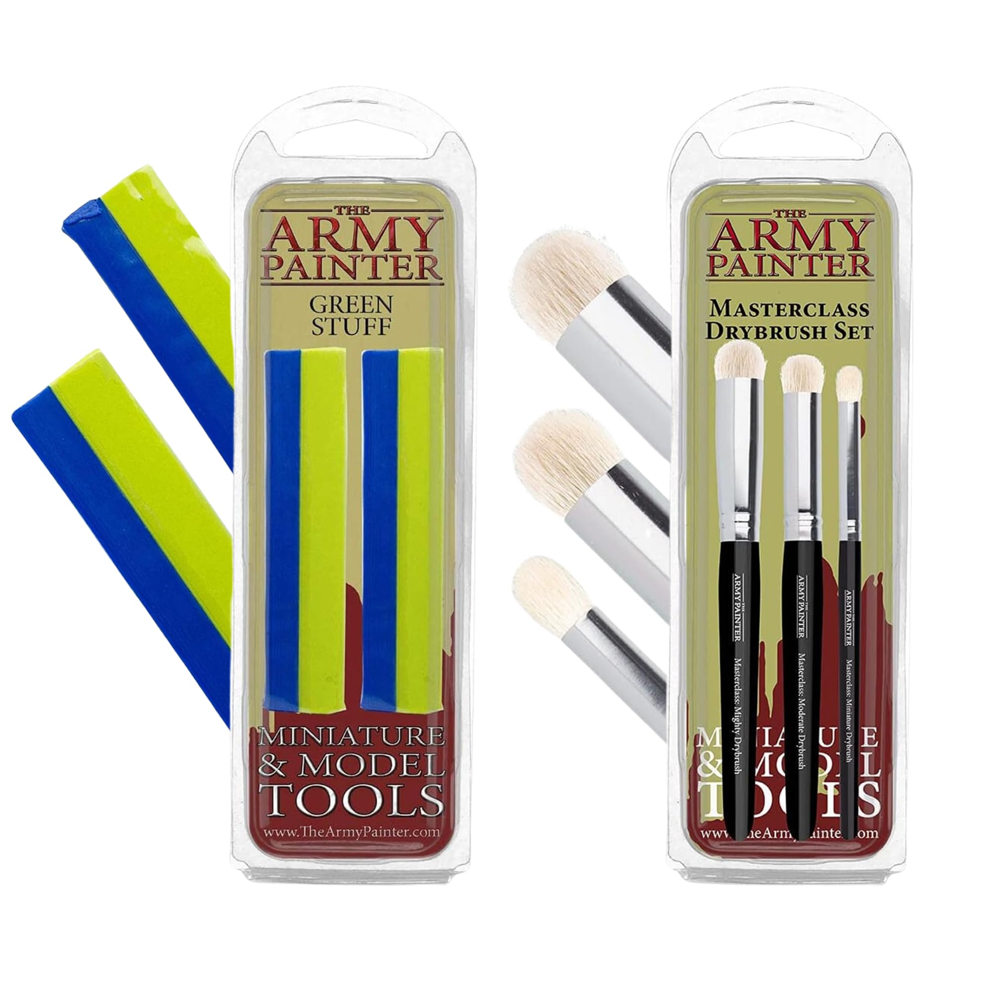 The Army Painter 2 Part Modeling Clay, 20cm - The Original Green Stuff Kneadatite, and Masterclass Drybrush Set - Hobby Brush Set with Brushes in Three Sizes for Advanced and Professional Techniques