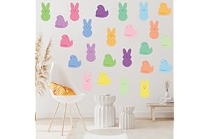 A1diee Easter Bunny Wall Stickers - 8Pcs Peeps Decals in Total 48 Pieces Colorful Cute Rabbit Art Aesthetic Transparent Vinyl Peel and Stick Wall Decor for Kids Window Bedroom Living Room Decorations