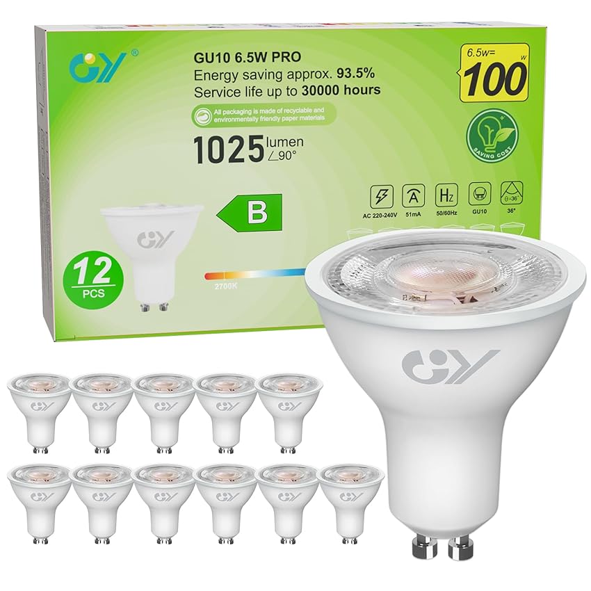 GY Lampadina LED GU10, 6.5W Equivalenti a 100 Watt Alogeni